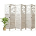 thumbnail image 1 of Folding Room Divider, 5.6Ft 6 Panels Wood Carved Privacy Screens, Free Assembled Freestanding Portable Reversible Functional Decorative Partition for Home Office Bedroom (White-Washed), 1 of 18