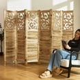 Folding Room Divider 5.6Ft 6 Panels Wood Carved Privacy Screens Free