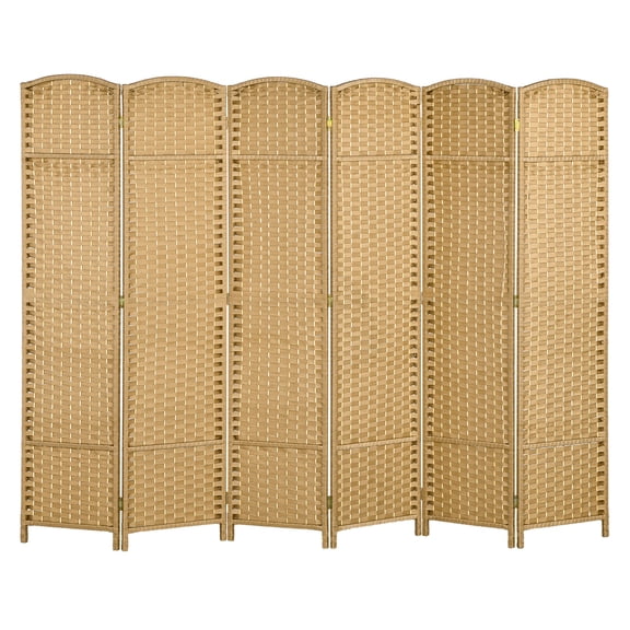 Folding Room Divider 6 Panel, 5.6' Tall Privacy Screen - Wood Frame