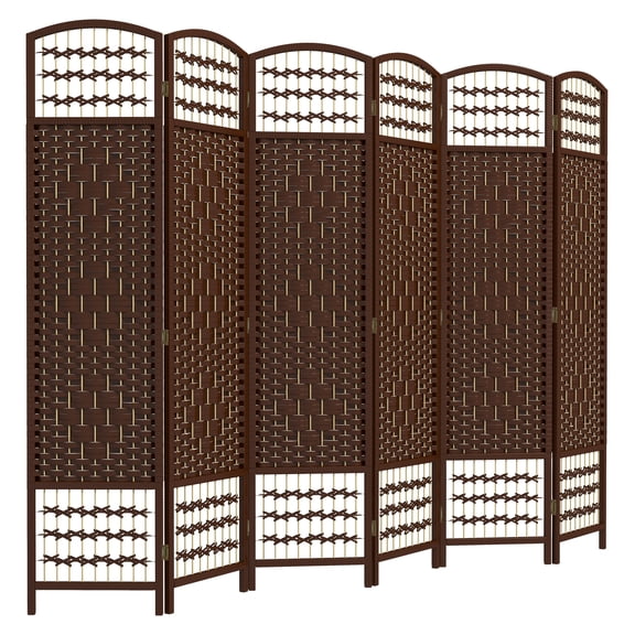 Folding Room Divider 6 Panel, Portable Privacy Screen Wave Fiber Partition for Home Office, Brown