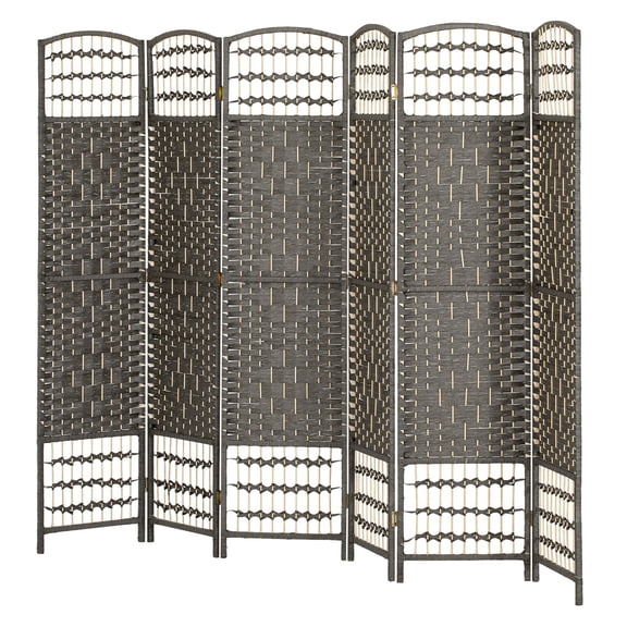 Folding Room Divider 6 Panel, Portable Privacy Screen Wave Fiber Partition for Home Office, Dark Gray