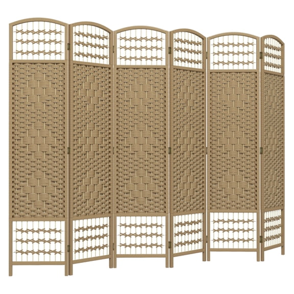 Folding Room Divider 6 Panel, Portable Privacy Screen, Woven Fiber Partition for Home Office, Natural