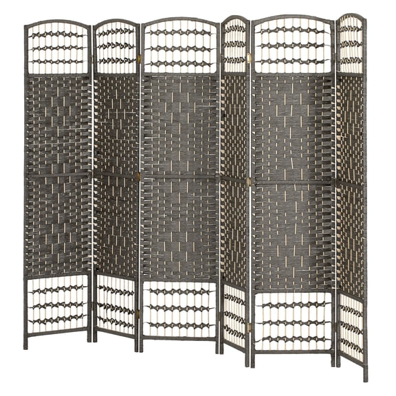 Folding Room Divider, 6 Panel Privacy Screen, Wave Fiber Partition - Dark Gray - for Home, Office, Bedroom