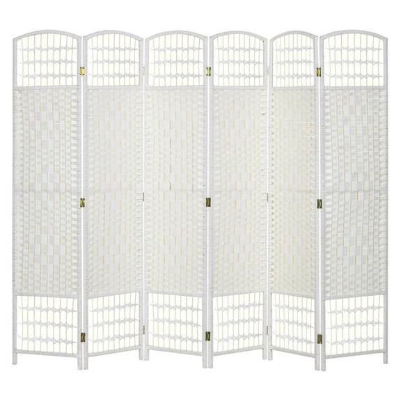 Folding Room Divider 6 Panel, White Wave Fiber Privacy Screen for Home Office - Portable & Stylish