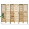 thumbnail image 1 of Folding Room Divider, 66.9 Inch 6 Panels Wood Carved Privacy Screens, Free Assembled Freestanding Portable Separation Wall for Home Office Bedroom (Natural), 1 of 8