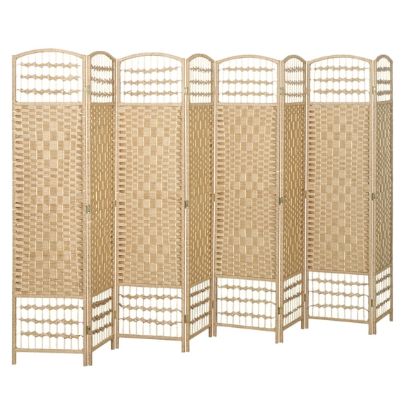 Folding Room Divider 8 Panel, Natural Wave Fiber Privacy Screen, Portable Room Partition for Home Office
