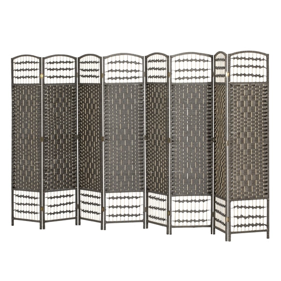 Folding Room Divider 8 Panel, Portable Privacy Screen, Wave Fiber Room Partition for Home Office, Dark Gray