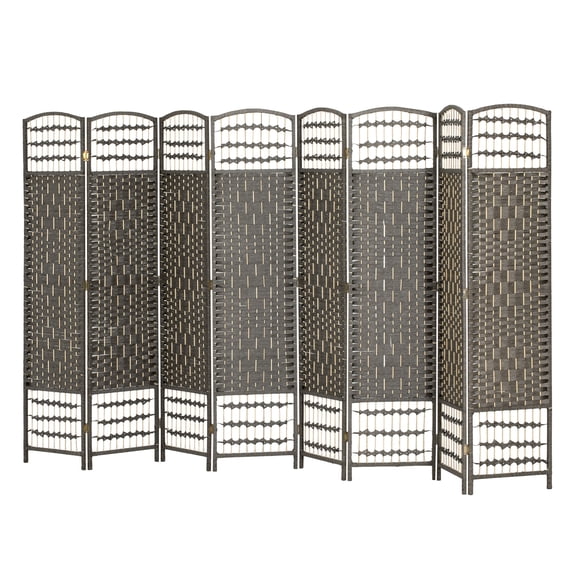 Folding Room Divider 8 Panel, Privacy Screen, Portable Wave Fiber Partition for Home Office - Dark Gray