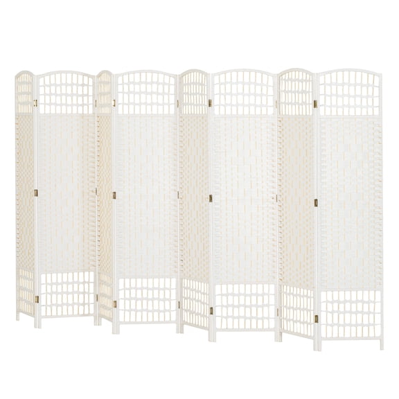 Folding Room Divider, 8 Panel Privacy Screen, Woven Fiber Partition