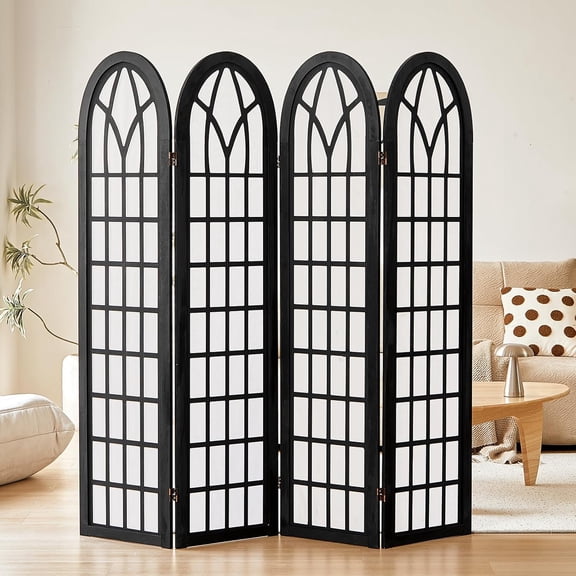 Folding Room Divider Privacy Screen Freestanding 4-Panel Shoji Style Wooden Frame Decorative Partition Wall for Bedroom Office Apartment Black