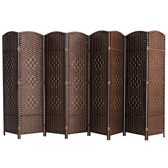 Folding Room Divider, Rattan Woven Freestanding Privacy Screen, 8 Panels Hinged Partition, 6Ft Tall Rustic Room Separator for Living Room & Bedroom