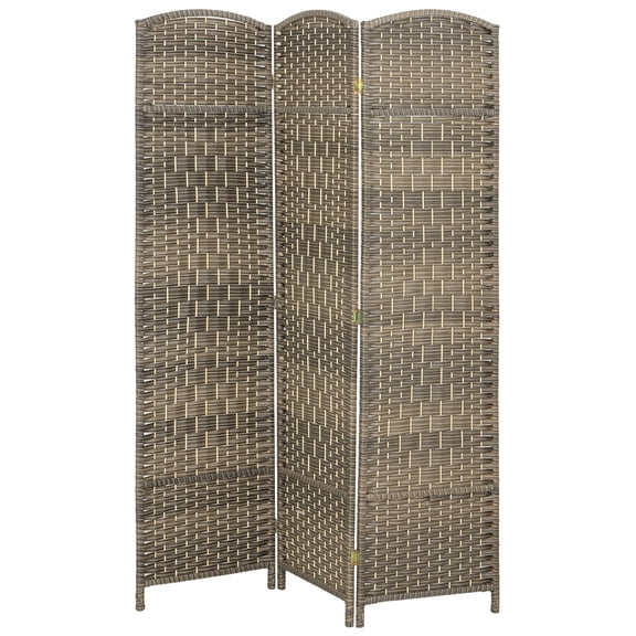 Folding Room Divider Screen 3 Panel 6' Tall Privacy Screen Freestanding Wood Partition for Home Office, Dark Rustic Oak