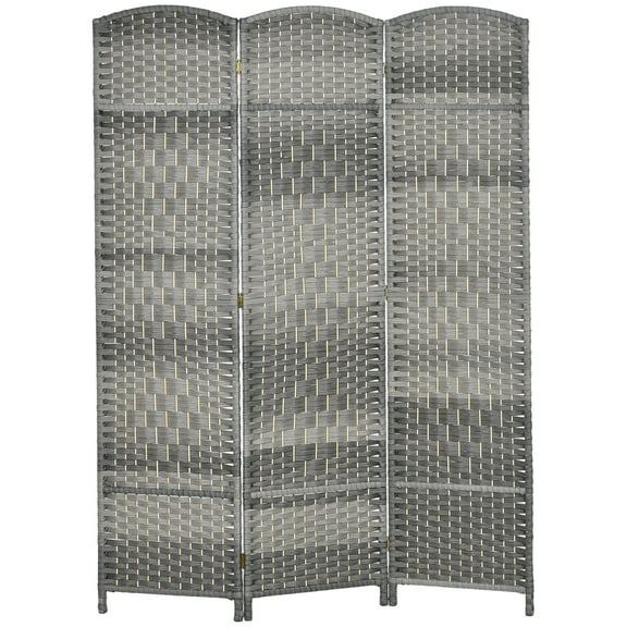 Folding Room Divider Screen 3 Panel 6' Tall Privacy Screen Freestanding Wood Partition for Home Office, Mixed Gray