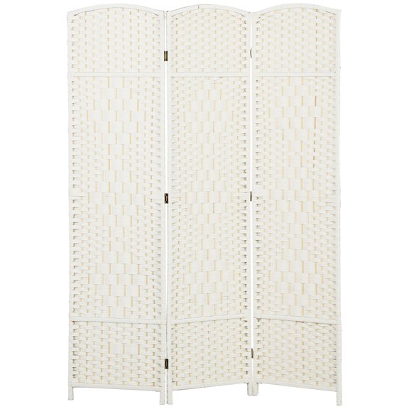 Folding Room Divider Screen 3 Panel 6' Tall Privacy Screen Freestanding Wood Partition for Home Office, White