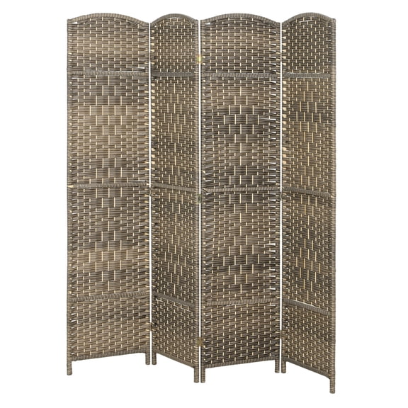 Folding Room Divider Screen 4 Panel 6' Tall Privacy Screen Freestanding Wood Partition for Home Office, Dark Rustic