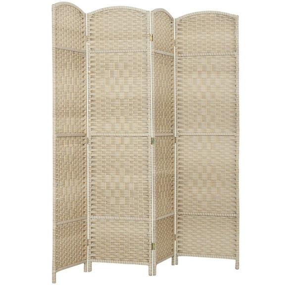 Folding Room Divider Screen 4 Panel 6' Tall Privacy Screen Freestanding Wood Partition for Home Office, Washed Oak