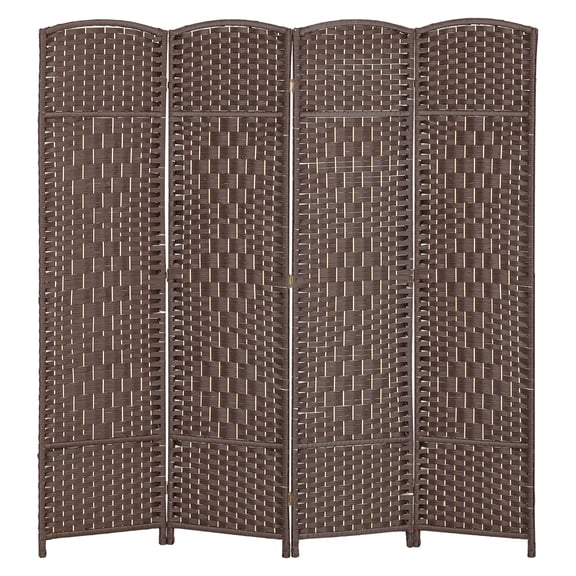 Folding Room Divider Screen 4 Panel 6' Tall Privacy Screen - Wood Partition for Home Office, Brown