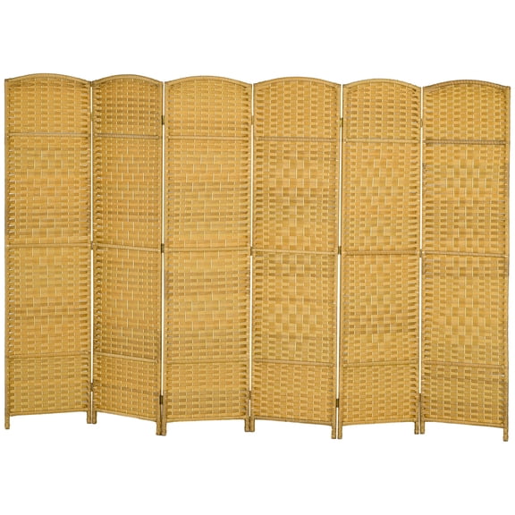 Folding Room Divider Screen 6 Panel 70.9" Tall Privacy Screen Freestanding Wood Partition, Hand-Woven Freestanding Room Separator for Home Bedroom Office, Nature Wood