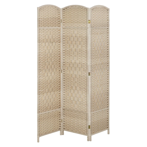Folding Room Divider Screen 6' Tall, 3 Panel Privacy Partition - Washed Oak Wood Frame, Portable Freestanding Screen for Home Office, Living Room, Boho Dcor