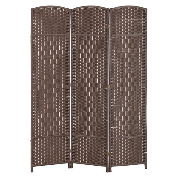Folding Room Divider Screen 6' Tall - 3 Panel Privacy Partition - Wood Frame, Brown