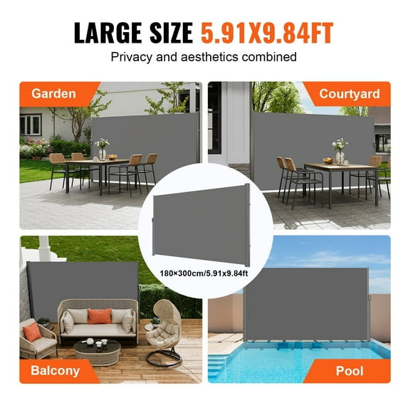 Folding Room Divider & Wind Screen, 71"x118" Full Aluminum Retractable Side Awning, Outdoor Privacy Screen for Patio, Backyard, Balcony (Grey)