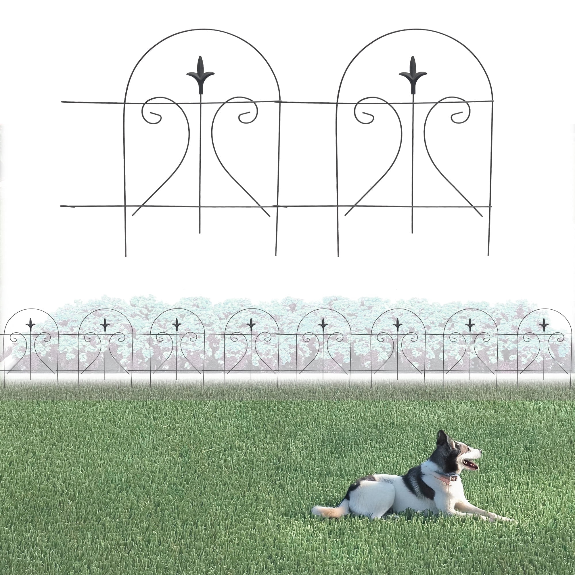 Glamos Wire 18 inch Folding Round Top Finial Decorative Fence Metal Half-Swirl 2 Pack 16 feet Total