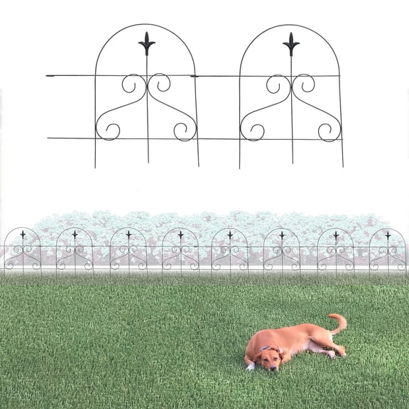 Glamos Wire 18 inch S Swirl Round Top Finial Metal Decorative Garden Fence 2 Panels 16 feet Coverage