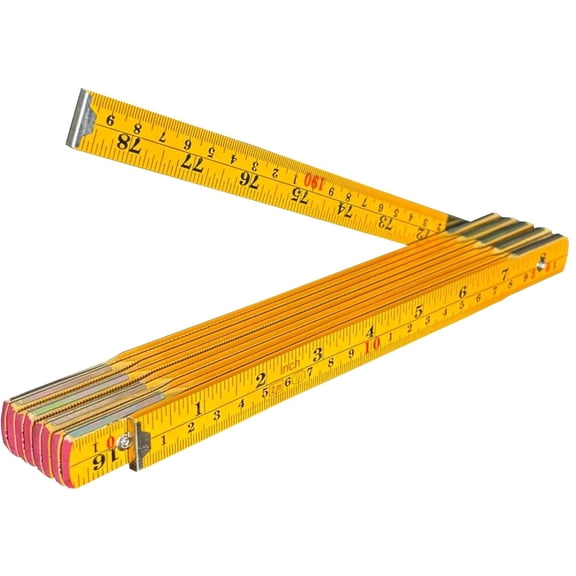 Folding Ruler, Foldable Ruler, Wooden Stick Ruler, Folding Yard Stick, Inch & Metric (6-foot-6-inch/2-Meter), Foldable Yardstick, Carpenters - Sewing - General Use