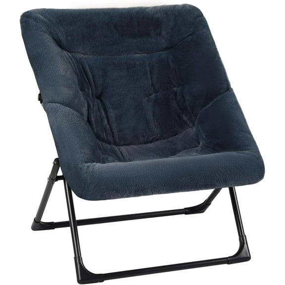 Comfy Saucer Chair for Adults, Soft Faux Fur Bedroom Chair, Accent Dorm Chairs, Flexible Living Room Reading Chairs, Oversized Folding Lounge Seat for Teens, X-Large, Navy Blue