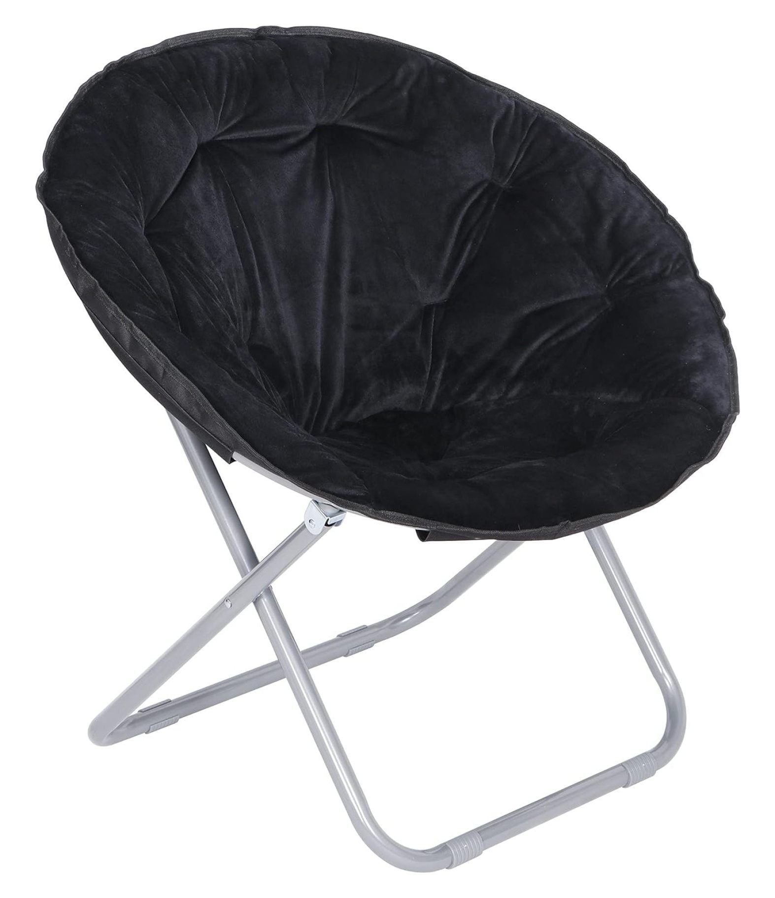 Folding Saucer Chair Faux Fur Moon Chair with Metal Frame for Living Room Study Black