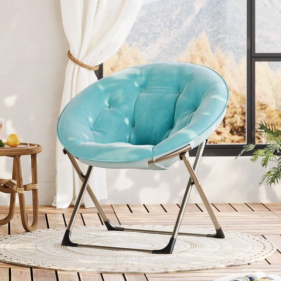 Folding Saucer Chair - Padded Moon Chair with Metal Frame, Soft Comfy Lounge Chair for Bedroom, Dorm, Apartment, Garden & Indoor Outdoor Use