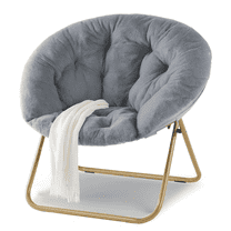 Folding Saucer Chair for Adults, Heavy Duty Moon Chair with Thick Cotton Padding, Foldable Papasan Chair for Bedroom, Dorm, Lounge, Gray