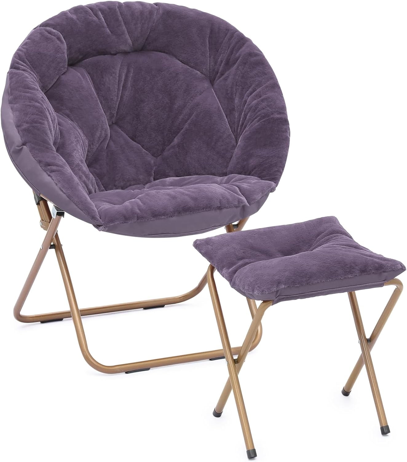 Folding Saucer Chairs with Foot Rest, Portable Accent Chairs with Metal