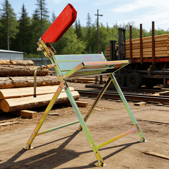 Folding Sawhorse with Chainsaw Holder Heavy Duty Log Cutting Tool Adjustable Height Galvanized Steel Sawhorse with Measuring Bar for Firewood Camping Tree Trimming Rust-Resistant Portable WorkSupport