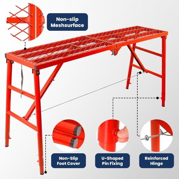 Folding Scaffolding Platform, 770LBS Heavy Duty Portable Work Platform with Carrying Strap, Height Adjustable 29.5-46 Inch for Home and Job Site Use