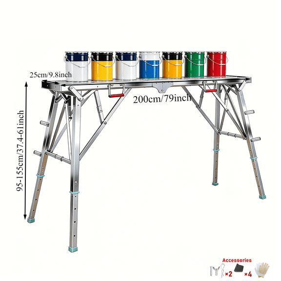 Folding Scaffolding, Portable Work Platform With 650-850 Lbs Capacity, Adjustable Height Step Ladder, Ed. Non-Slip Drywall Painting Stool For Home Improvement, Car Washing, Free Gloves Included.