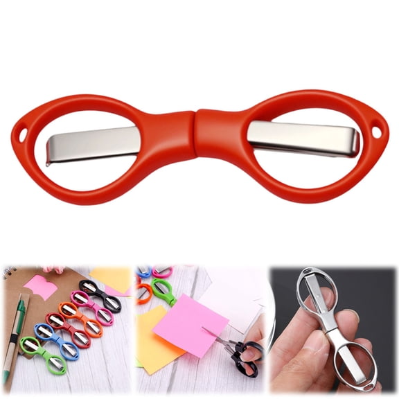 Folding Scissors,1PCS Portable Travel Scissor,Glasses Shaped Mini Shear Telescopic Cutter,Anti Rust Stainless Steel Scissors for Fishing Sewing Home Office(Orange)