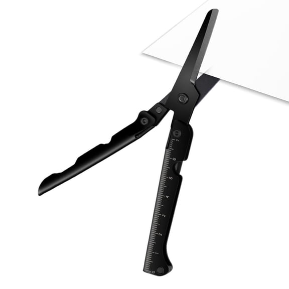 Folding Scissors - Stainless Steel Compact Cutter With Ruler Markings, Two In 1 Design | Portable Tool for Camping Hiking Survival And Everyday Carry Tasks