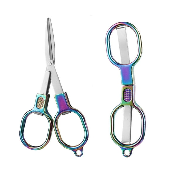 Folding Scissors Stainless Steel Portable Mini Travel Keychain Tool with Safety Lock 4.5 Inch Extended for Camping First Aid Cut Tape Fishing Line Cardboard Paper Fabric
