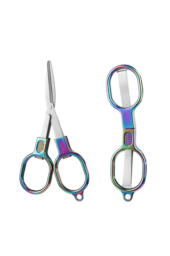 Folding Scissors Stainless Steel Portable Mini Travel Keychain Tool with Safety Lock 4.5 Inch Extended for Camping First Aid Cut Tape Fishing Line Cardboard Paper Fabric