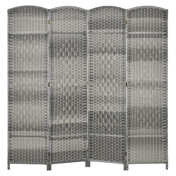 Folding Screen 4 Panel 6' Tall Privacy Screen Freestanding Wood Partition for Home Office, Mixed Gray