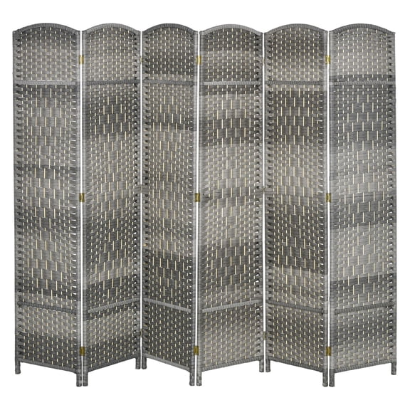 Folding Screen 6 Panel 6' Tall Privacy Screen Freestanding Wood Partition for Home Office, Mixed Gray