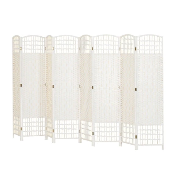 Folding Screen Room Divider - 8 Panel White Privacy Screen - Portable Bamboo Wood Partition for Bedroom, Living Room, Office - 126"L x 67"H
