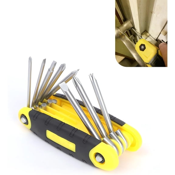Folding Screwdriver Set, Multifunctional SAE and Metric Keys with Easy-to-hold Torque Handle, Rustproof Anti-slip Screwdriver Set, Universal High Leverage Repair Tool for Cars (Yellow)