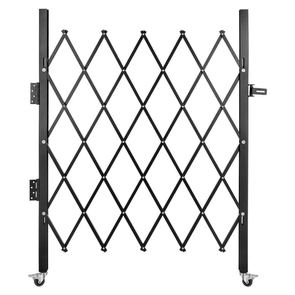 Folding Security Gate 5'H x 5.9'W Steel Accordion Door, Rolling Barricade Gate with Padlock, Adjustable Width Safety Gate for Hallways, Entryways, Storefront