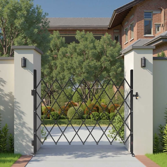 Folding Security Gate, 70.87 x 63.39 in - Lockable Steel Barricade with Casters for Entry, Garage, Warehouse, Pool Safety