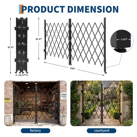 Folding Security Gate Expandable Barricade Driveway Gate | Metal Expandable Mobile Barricade, Retractable Retractable Gate Outdoor,Folding Safety Barricade with Casters