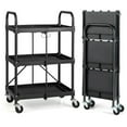 thumbnail image 1 of Folding Service Cart with Wheels, Heavy Duty Metal 3 Tier Foldable Utility Cart w/Universal Wheel & Compartments, Collapsible Tool Push Cart for Home Garage Office, 1 of 8