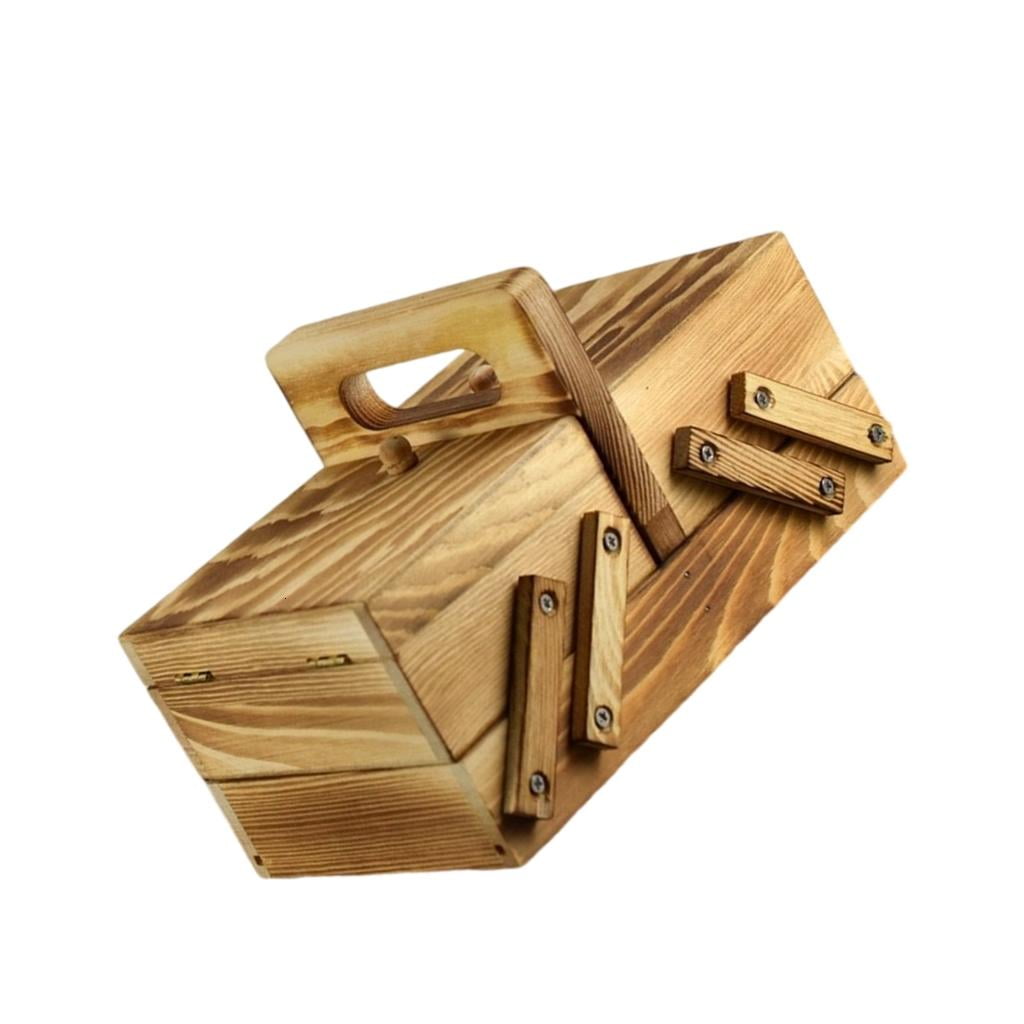 Folding Sewing Storage Box Wood Sewing Accessory Organizers Knitting Supply Case