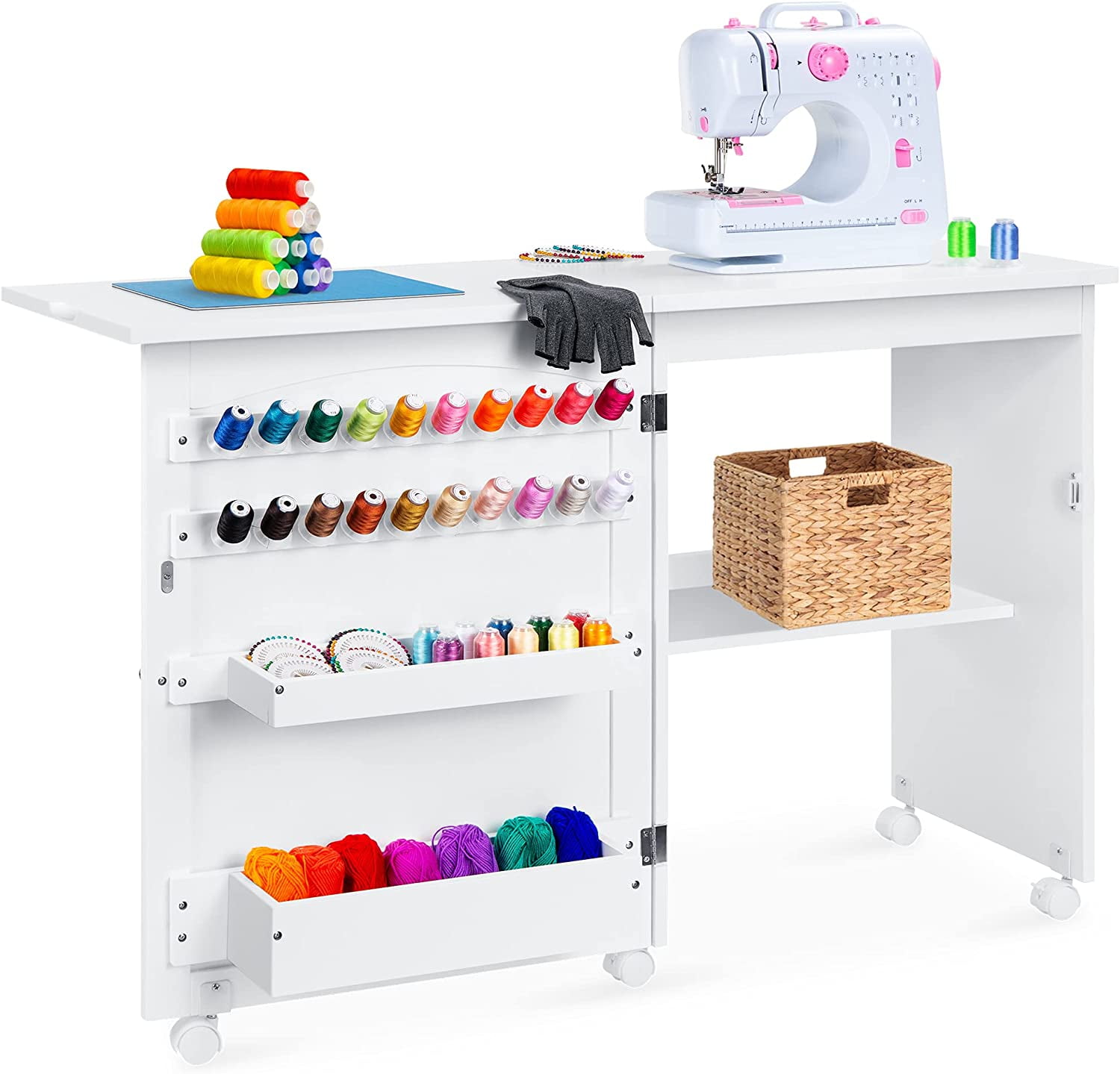 Sauder Rolling Sewing Cart with Storage, White Finish